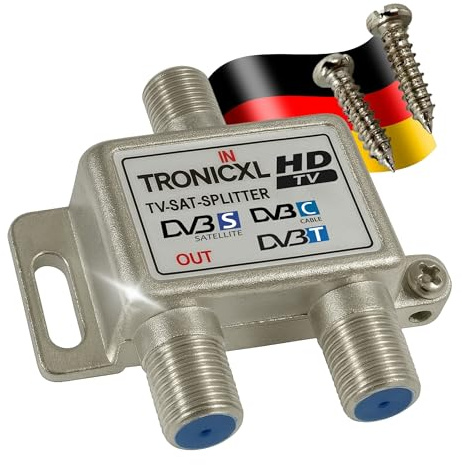 TronicXL Premium Antennenverteiler 2-Fach Verteiler Weiche Splitter F-Buchse zb für DVBT DVBC SAT Splitter Unicable Kabelfernsehen Unitymedia Vodafone Sky Primacom Kabelfernseh Digital HD 3D 4K