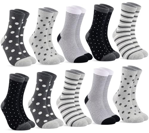 Blu Ninfee Socken Damen 39-42 35-38, Strümpfe damen Baumwolle Ringelsocken | 10 Paar Bunte Damensocken Baumwollsocken Mädchen mit Streifen Punkten, Lange Wintersocken Hohe Socken Damen Söckchen
