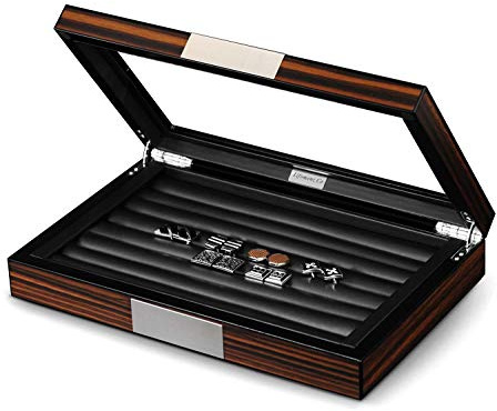 Lifomenz Co Manschettenknopf-Box aus Holz mit Glasfenster, Manschettenknopf-Vitrine, Ring-Organizer und Manschettenknopf-Box für Herren, für 36–46 Paar
