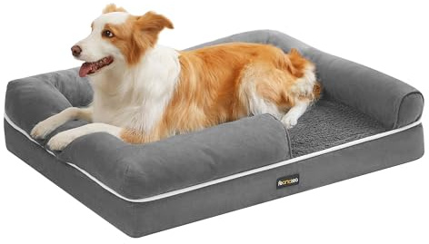 Feandrea Orthopädisches Hundebett, Hundekissen, Hundekorb, weiche Polsterung, Hundesofa, erhöhte Ränder, Bezug abnehmbar und waschbar, 91 x 63 x 18 cm, rutschfeste Unterseite, hellgrau PGW076G02V1