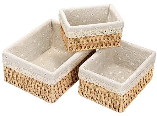 Sosayet Aufbewahrungskorb Korb Spielzeug Aufbewahrung Badezimmer Körbchen Geflochten Wickeltisch Organizer Körbchen Kinderzimmer Boxen Basket Kleiner Korb 3er Set aus Gewebtem Recyclebarem