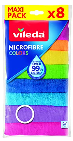 Vileda Mikrofasertücher Colors, Allzwecktücher Multipack aus Mikrofasern, 30 x 30 cm, Mehrfarbig zur Unterscheidung der Anwendungsbereiche, 8+1 gratis
