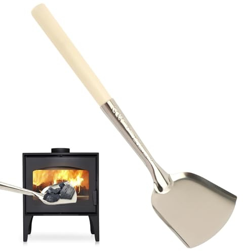 Feuerstellen-Ascheschaufel, Langstielige Feuerstellen-Schaufel, Pizza-Ofen-Reiniger mit Holzgriff, Kaminkelle Holzkohle-Grill-Ascheharke Gartenarbeit Kaminwerkzeug, für Haushalt Camping Küche