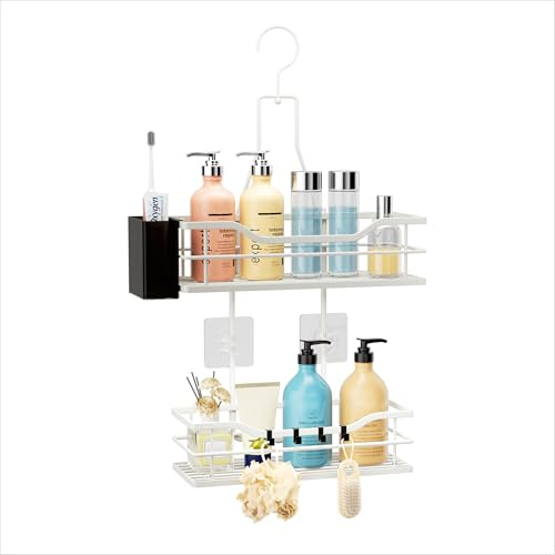 HapiRm Duschablage zum Hängen Duschregal Hängend - Duschregal zum Hängen 360° Verstellbarer Haken für das Badezimmer mit 4 Haken, Duschkorb zum Hängend für Shampoo, Spülung & Aufbewahrung Badezimmer