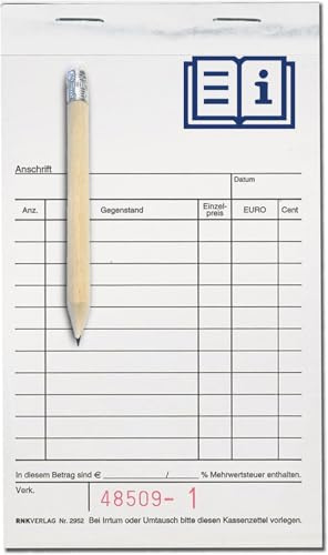 POKORNYS – Kassenblöcke 10x Quittungsblock mit Durchschlag, Stift & Gebrauchsanweisung I selbstdurchschreibend I 10x15 cm I Je Block 100 Blatt (50x Original & 50x Durchschlag) I fortlaufend nummeriert
