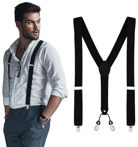 DonDon Hosenträger Herren extra stark schwarz 3,5 cm Hosenträger Herren breit in Y-Form lang - Starke Clips passend für Anzug Jeans Chinos Vintage Rockabilly Suspenders