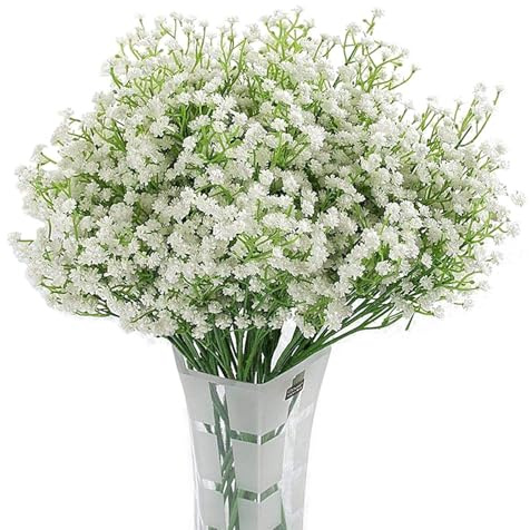 Homcomodar Künstlich Gypsophila Kunstblumen wie echt 12 Pcs Fake Blumen Deko Schleierkraut Künstlich Blumen Weiß Blumenstrauß für Hochzeit, Party, Büro Home Decoration