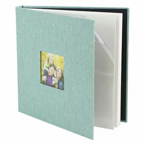 QWORK® Selbstklebendes Fotoalbum für 140 10x15 cm Fotos, 40 Seiten (20 Blätter), mit 28x27 cm Leineneinband - Fotoalbum zum Einkleben und Selbstgestalten