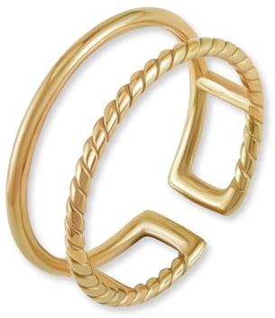 GD GOOD.designs Ring Gold für Damen verstellbar Edelstahl - Wasserfest - Doppelring offen | Frauen Goldring inkl. Geschenkbox