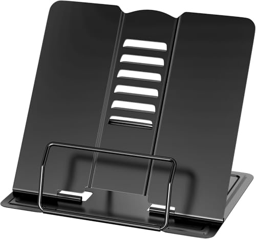 HingtTraum Leseständer, Multifunktionaler Metall-Buchhalter, Tragbarer Verstellbarer Metall-Buchständer, Buch-/Handy-Staffelei-Kopierhalter, Schwarz