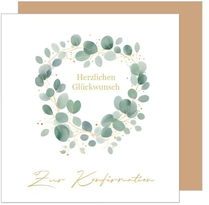 Edition Seidel Premium quadratische Glückwunschkarte zur Konfirmation mit Umschlag. Konfirmationskarte mit Spruch Karte Grußkarte Junge Mädchen Jugendliche Kranz Eukalyptus (KFQ102 SW025)