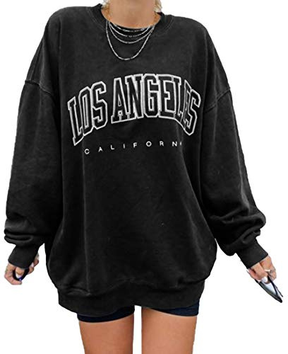 GeGekoko Damen übergroße Sweatshirt Los Angeles Vintage Oversized Langarmshirt Rundhals Pullover Casual Oberteile Tops