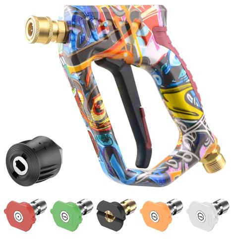 OHAYORI Hochdruckreiniger Pistole mit 5 Schnellanschluss-Sprühdüsen, M22 14 mm Innengewinde Bunte Autowaschpistole, kompatibler Karcher K2-K7 Adapter, 4000 PSI für Böden, Wände und Autos, Gummigriff