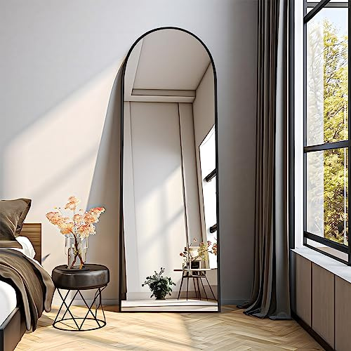 COFENY Bogen Ganzkörperspiegel, 150 × 40 cm Standspiegel mit Schwarzer Rahmen, Groß Wandspiegel zum Stehen, Anlehnen oder Hängen, Bodenspiegel für Schlafzimmer, Wohnzimmer