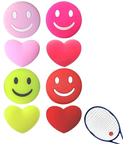 FUGLUS 8 Stück Tennis Dämpfer, Lustig Vibrationsdämpfer Happy Face Herzförmiges,Silikon Herzförmiger Smiley,Stoßdämpfer zubehör,für Tennisspieler,Badmintonschläger,Reduziert Schlägervibrationen