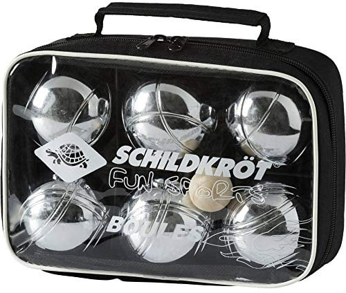 Schildkröt Boule, Boccia, Petanque Set, 2X 3 Stahlkugeln, 1x Zielkugel inkl. Abstandsmesser, in wiederverschließbarer Tragetasche, 970011