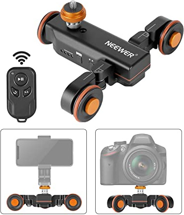 NEEWER 3 Räder Drahtloser Videokamera Stativ Dolly,3 Gang Motorisierte Elektrische Schiene Dolly Auto mit Fernbedienung,Kompatibel mit DSLR Kamera Camcorder Gopro iPhone Smartphone(Schwarz)