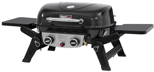 Royal Gourmet 2-Brenner Tragbarer Gasgrill, 5 kW Tischgrill mit klappbaren Seitentischen, portabler BBQ Grill für Balkon, Terrasse, Garten Schwarz