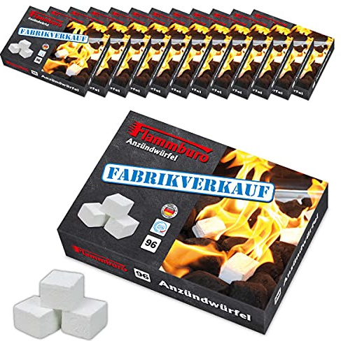 FLAMMBURO 1152 Anzündwürfel Paraffin (12x96), Made in Germany | Vom deutschen Hersteller, Grillanzünder, Kaminanzünder, Ofenanzünder, Anzündwolle – 12x96 Würfel