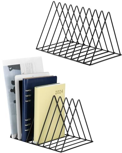 QWORK® 2 Stück Dreieckiger Buch-Organizer, schallplattenständer, 9 Fächer, Zeitschriftenständer, zum Aufbewahren von Zeitschriften, Büchern und Fotoalben
