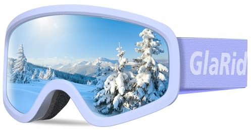 GlaRid Skibrille für Kinder, Snowboard Brille für Kinder, Ski Goggles Kinder Schneebrille Anti-Fog 100% UV400 Schutz (Lila)