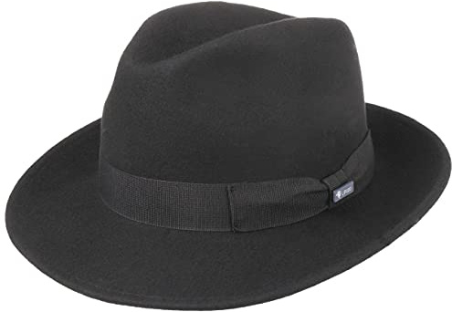 Lipodo Basic Bogart Filzhut Fedora Made in Italy Damen und Herren Sommer Winter schwarz XL (60-61 cm)
