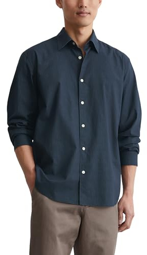 Marc O'Polo Herren Hemd aus Bio-Baumwolle Langarm, Blau (Multi/Dark Navy), XS