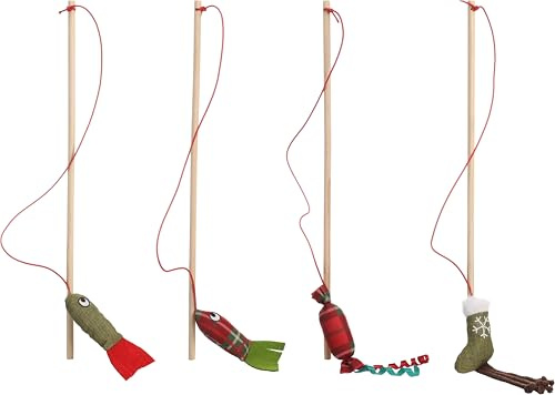 Flamingo Katzenspielzeug – Katzenangel Colton Weihnachten 53cm – Holz mit Textilspielzeug und Catnip