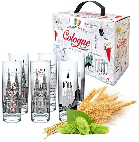 3forCologne Kölschglas 6er Pack bunt 0,2ml, Kölner Stangen mit Grundgesetz, Biergläser Gläser Trinkgläser mit Aufdruck. (MADE IN GERMANY), Größe:MIX3