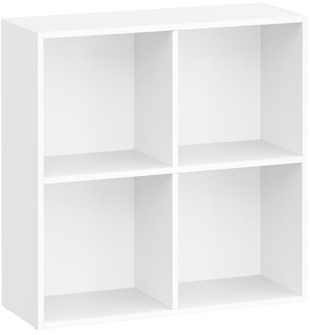 VASAGLE Bücherschrank, Bücherregal, mit 4 Fächern, Büroregal, Würfelregal, Standregal, für Wohnzimmer, Schlafzimmer, Büro, Kinderzimmer, weiß LBC476W01