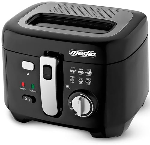 Mesko MS4908 Friteuse mit öl 2,5 Liter Fett, Elektrische, Klein, Regelbares Thermostat, Abnehmbar Antihaft-Ölbehälter, Geruchsfilter 1800W, Schwarz