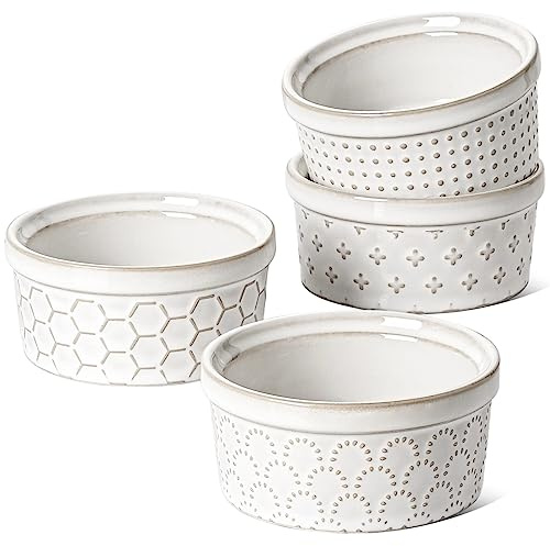 LE TAUCI Porzellan Auflauffoermchen 4er Set, 120 ml, 9.6 cm, Ofenfest | Souffle Förmchen fuer Creme Brulee, Souffle, Dips, Lava Kuchen, Spuelmaschinenfest Mikrowellengeeignet,