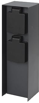 Garten Steckdosensäule aus Edelstahl, Outdoor, IP44, mit 2-Steckdosen, Anthrazit, eckig, Höhe 23 cm, (mit 2 STD, Anthrazit)