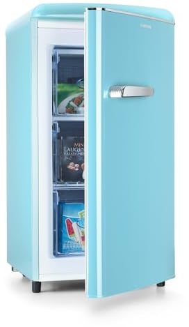 Klarstein Laika Gefrierschrank - 60 Liter Gesamtvolumen, Thermostat mit 5 Stufen, 0 bis -18 °C, 3 Einschübe, freistehend, Retro-Design, blau