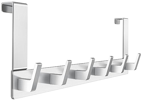 Türgarderobe zum Einhängen, Türhaken zum Einhängen mit 6 Haken - Kleiderhaken Tür mit Filz Pads ideal für Bad, Schlafzimme und Küche - Silber Türhakenleiste für Mehr Platz und Funktion