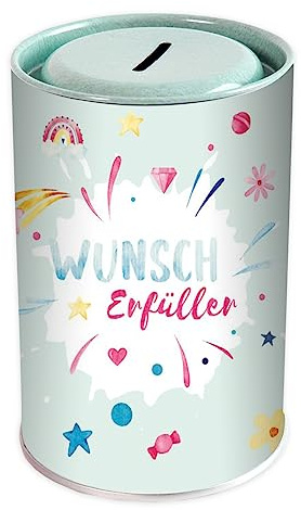 Wunscherfüller Spardose aus Blech I Urlaub, Kommunion und besondere Anlässe I Stilvolles Geldgeschenk I Modernes Design I Geld sparen für Traumreisen und Wünsche