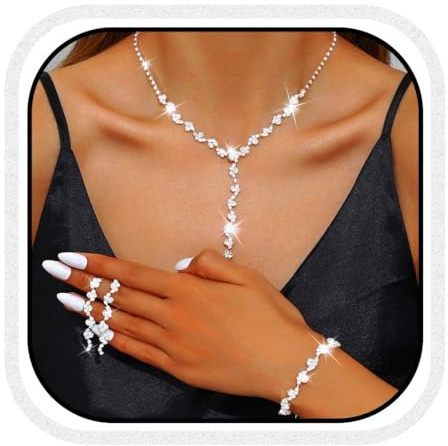 Reaky Brautschmuck-Set, silberfarbene Strass-Halskette, 3-teilig, Brautschmuck-Halsketten für die Hochzeit (Silber)