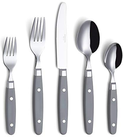 ANNOVA Retro/Rivet Buntes Edelstahl-Geschirr Küchenbesteck-Set, enthält Tischmesser, Gabeln, Löffel, Salatgabeln und Dessertlöffel (Grau, 20 Stück)