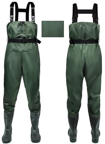 IEEILULU Wathose Herren Damen, Nylon Anglerhose mit Stiefel, rutschfest wasserdichte Watthosen Atmungsaktive Wathose mit Stiefeln, Watstiefel Hose für Sport Angelliebhaber (Grün, 42)