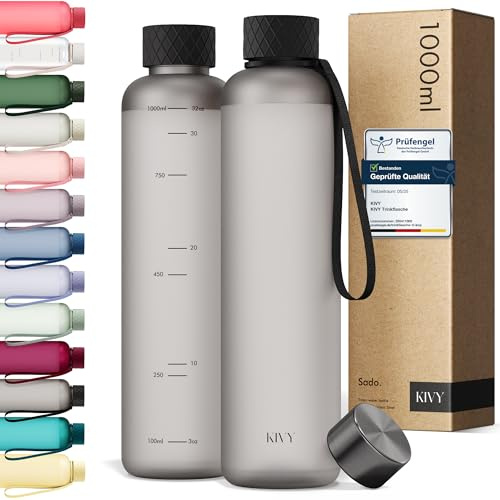 KIVY Tritan Wasserflasche 1 L – Auslaufsicher, Bruchsicher, Schwarz | Für Sport, Schule und Büro, für Getränke mit Kohlensäure, Gym Wasserflasche, spülmaschinenfest, BPA-frei