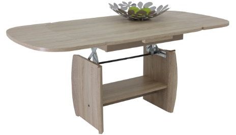 Hela Tische, Funktionscouchtisch Michael, Holzoptik melaminbeschichtet, Dekor Sonoma Eiche, ausziehbar 90-142cm, höhenverstellbar mit Kurbel 52-62cm