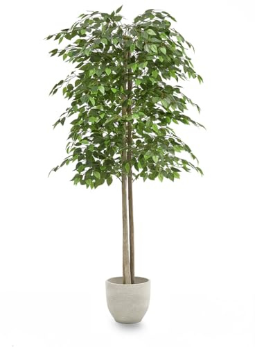 Maia Shop - Kunstpflanze, Künstlicher Ficus 180 cm, Kunstpflanze groß mit Naturstamm, Kunstbaum für Wohnzimmer Deko, Fake Plants