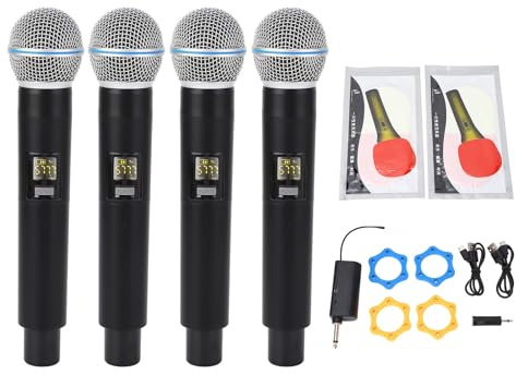 Kabelloses Handmikrofon-Set, 164 Fuß Reichweite, Dynamisches VHF-Band 4-Mikrofon für Bühnenaufnahmen, Karaoke mit Hochleistungstechnologie, Langer Akkulaufzeit, Wunderschönem