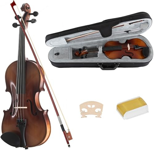 Classic Cantabile Student Violinenset 1/2 (Einsteiger/Schülerinstrument, Geige, Boden & Zargen aus Ahorn, Massive Fichtenholz Decke, Ahorn Steg, Inkl. Etui, Bogen und Kolofonium)