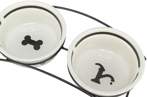Napf-Set, Keramik/Metall, 2 × 0,6 l/ø 15 cm/32 × 9 × 15 cm, weiß/schwarz