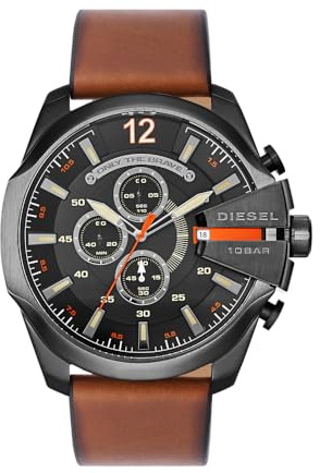 Diesel Herren Mega Chief Chronograph, 51 mm Gehäusegröße, Edelstahluhr