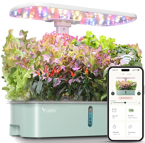 LetPot LPH-Air WiFi Hydroponisches Anzuchtsystem, 10 Hülsen Smart Herb Garden Kit für Innenräume, Indoor Garten mit 24W LED Wachstumslicht, 4L Wassertank, Pumpsystem, automatischer Timer