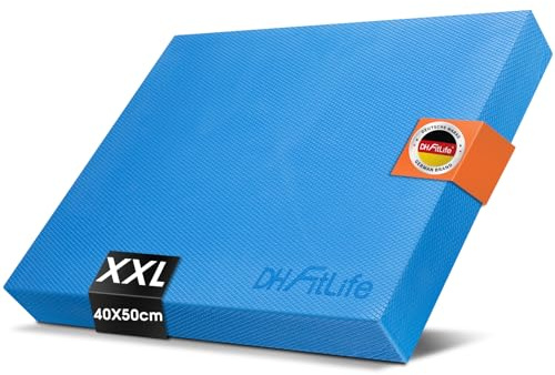 DH FitLife Balance Pad XL/XXL, Memory Schaum, Schwarz/Blau | Rutschfester Gleichgewichtstrainer｜Bis 150 kg｜3D Textur｜Vielseitiges Balance Board｜Koordination, Core, Yoga, Pilates & Physio