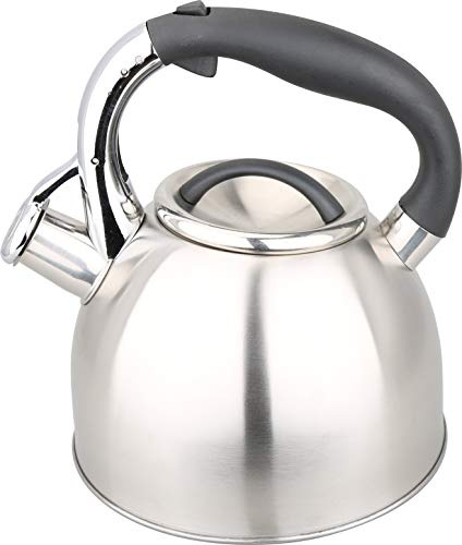 Kamberg – 0008113 – Wasserkocher/Teekessel 3 Liter – Edelstahl – Ergonomischer Griff – Für alle Herdarten, auch Induktion, Grau