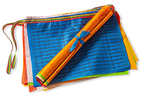 PHENO FLAGS Gebetsfahnen Tibet mit 20 Fahnen pro Kette - Tibetanisch Buddhistische Gebetsfahne geeignet für Outdoor, Dekoration und buddhistische Gebete - Nepal Wimpel aus glänzendem Polyester